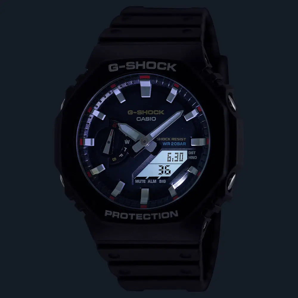 Casio G-Shock CasiOak Analog Digital GA-2100RL-1A Black Dial 45mm Resin Strap Men's Watch