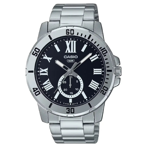 Casio Enticer MTP-VD200D-1BUDF Multi-Hand Day Date Analog Black Dial Stainless Steel Men's Watch