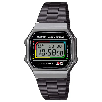 Casio Vintage Digital A168WEUC-1ADR Black with UNO Motif Dial Stainless Steel Unisex Watch