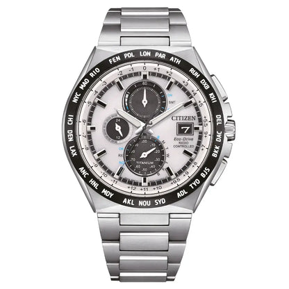 Citizen Eco-Drive Chronograph AT8238-84A Radio-Controlled White Dial Titanium Men's Watch