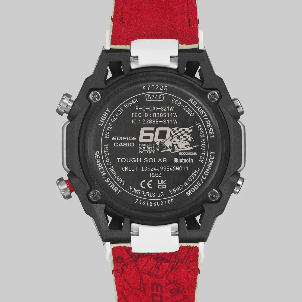 Casio Edifice x Honda Racing 60th Anniversary ECB-2300HR-1 Black Dial 45.8mm Leather Strap Men's Watch