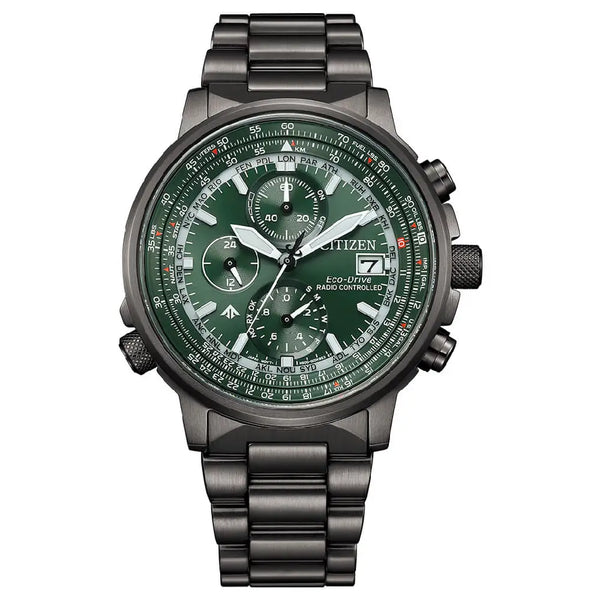 Citizen Promaster Sky Navihawk A-T AT8304-57W Green Dial 41mm Grey Stainless Steel Men's Watch
