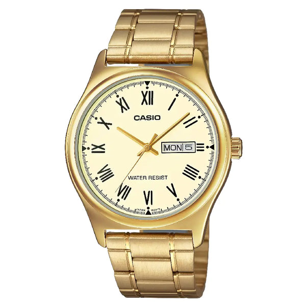 Casio Enticer MTP-V006G-9BUDF Day Date Analog Gold Dial Stainless Steel Men's Watch