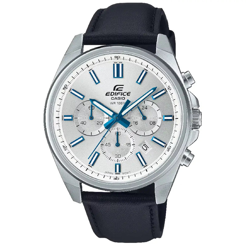 Casio Edifice EFV-650L-7AV Silver Dial 43.5mm Leather Men's Watch