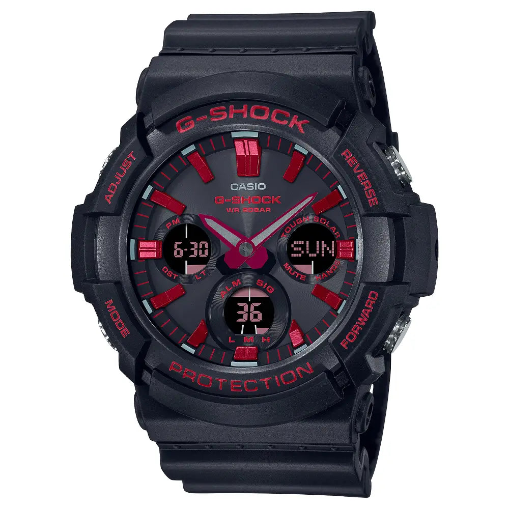 Casio G-Shock GAS-100BNR-1ADR Ignite Red Tough Solar Black Dial 52mm Resin Strap Men's Watch