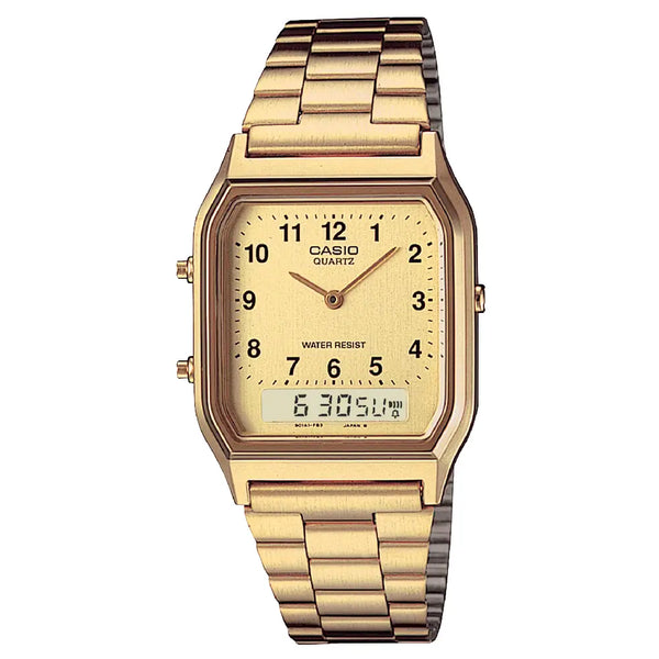 Casio Analog-Digital AQ-230GA-9BMQ Gold Dial Stainless Steel Unisex Watch