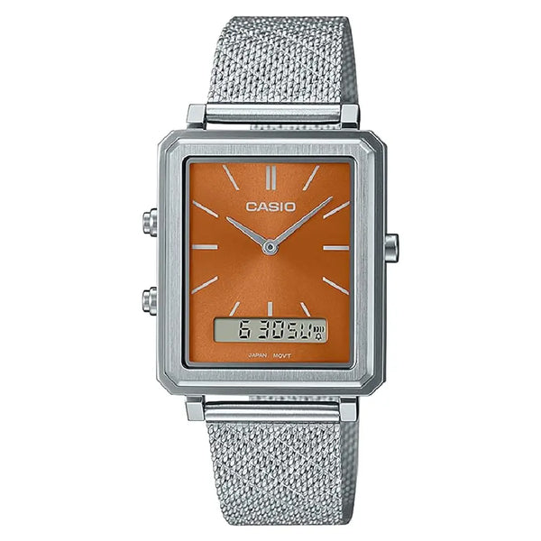 Casio Collection Analog MTP-B205M-5EDF Orange Dial Stainless Steel Men's Watch