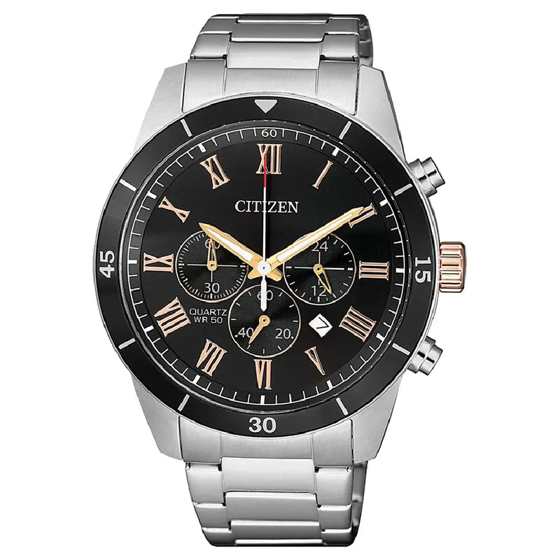 Citizen Quartz Chronograph AN8168-51H Black/Grey Dial 44mm Stainless Steel Men's Watch