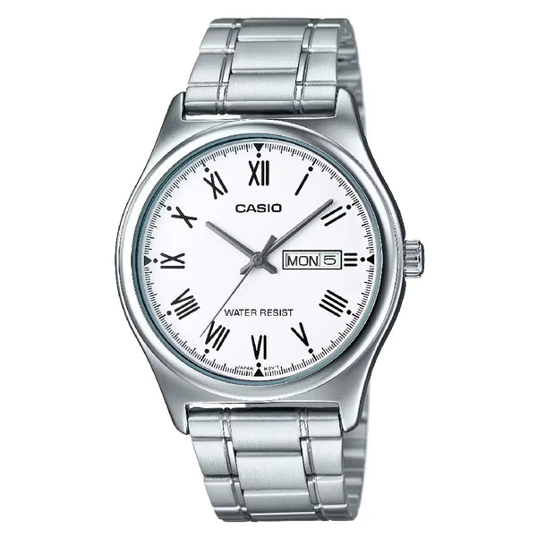 Casio Enticer MTP-V006D-7BUDF Day Date Analog White Dial Stainless Steel Men's Watch