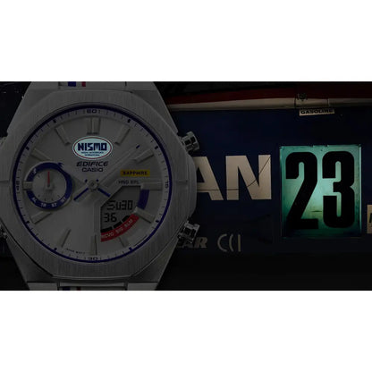 Casio Edifice Limited Edition "NISMO Heritage" ECB-S10NIS-7 Analog-Digital Bluetooth White Dial 43mm Leather Strap Men's Watch