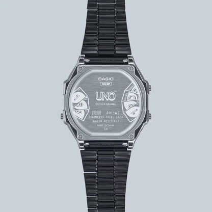 Casio Vintage Digital A168WEUC-1ADR Black with UNO Motif Dial Stainless Steel Unisex Watch