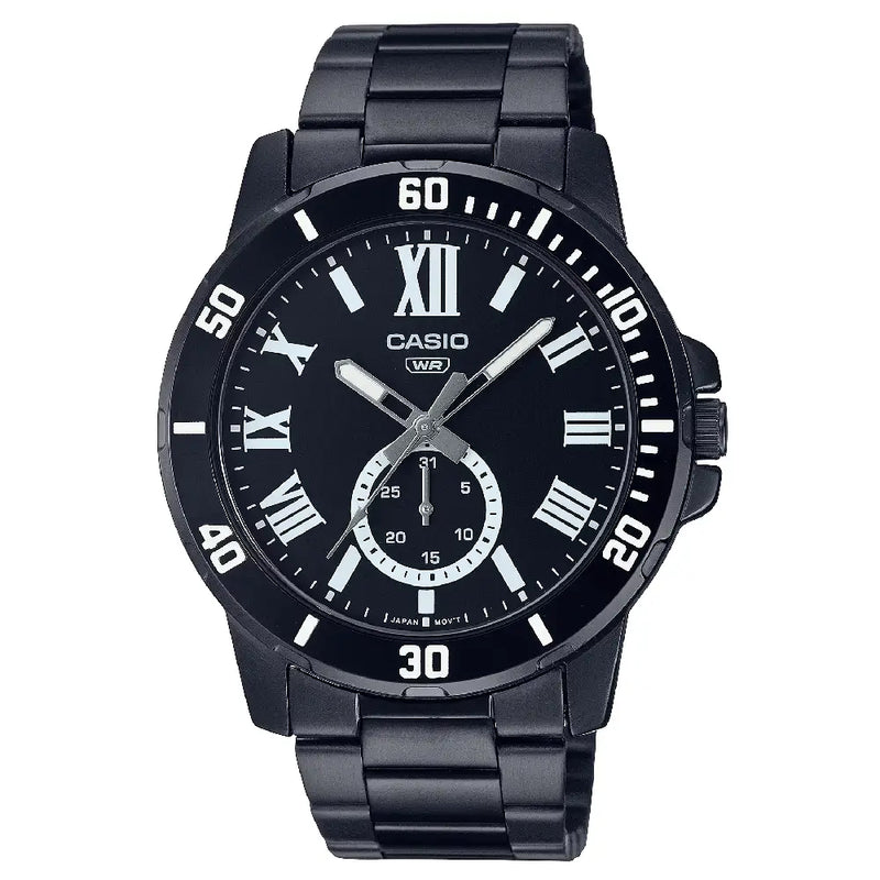 Casio Enticer MTP-VD200B-1BUDF Multi-Hand Day Date Analog Black Dial Stainless Steel Men's Watch
