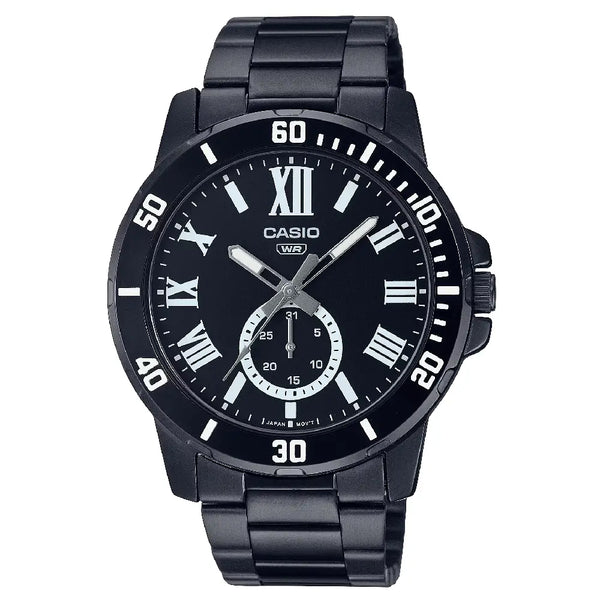 Casio Enticer MTP-VD200B-1BUDF Multi-Hand Day Date Analog Black Dial Stainless Steel Men's Watch