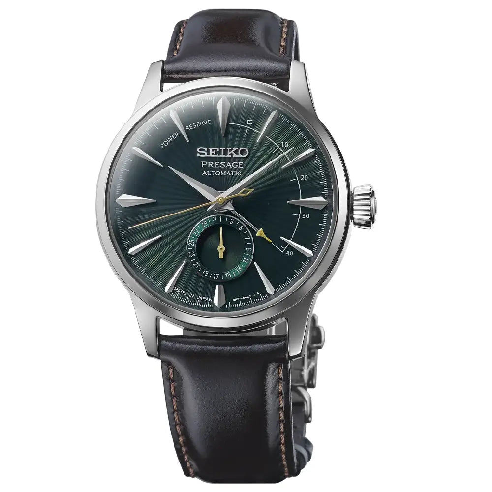 Seiko Presage SSA459J1 Cocktail Time Midnight Mockingbird Automatic Green Dial 40.5mm Leather Strap Men's Watch
