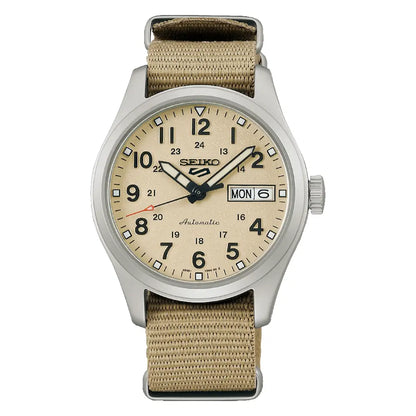 Seiko 5 Sports SRPJ83K1 "Mid-Size Field" Beige Dial 36.4mm Nylon Strap Men's Watch