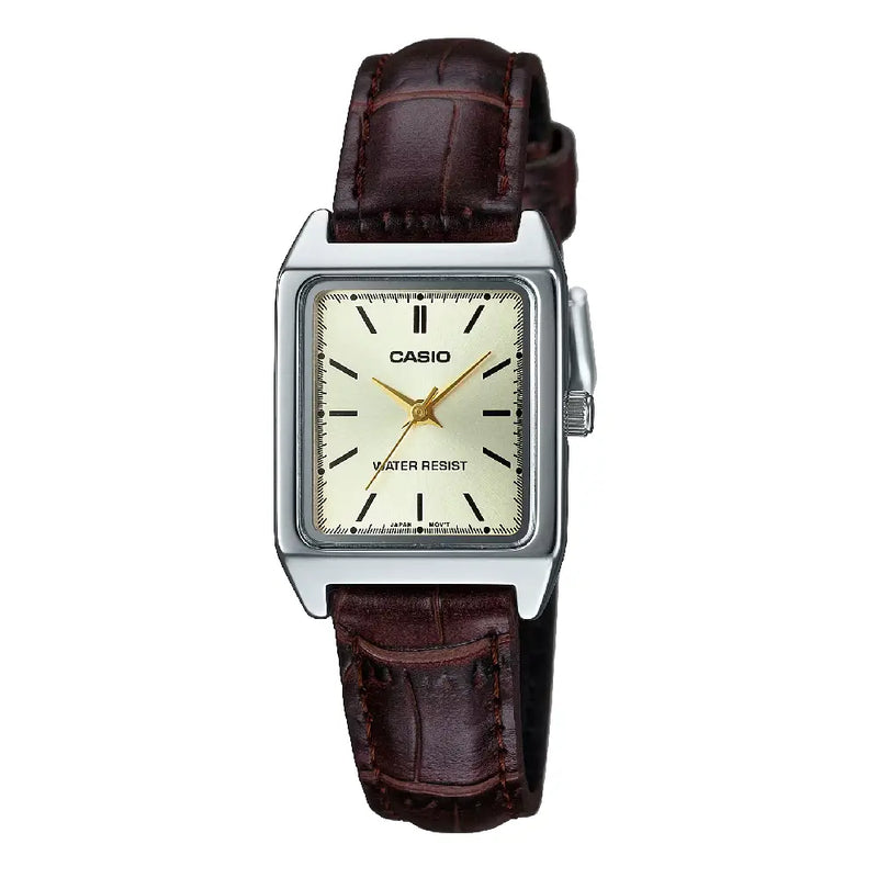 Casio Enticer Ladies Analog LTP-V007L-9EUDF Gold Dial Leather Strap Women's Watch
