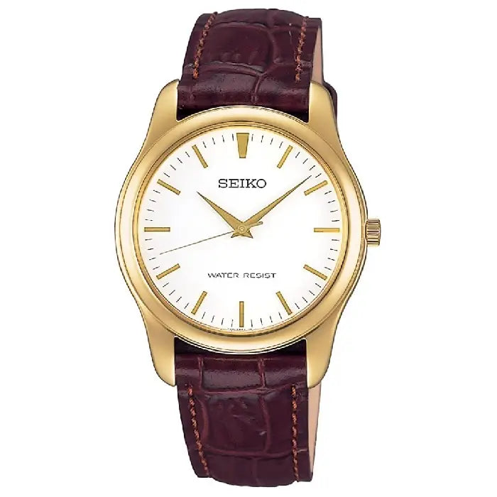 Seiko Selection Spirit SCXP032 White/Gold Dail 35mm Leather Strap Men's Watch