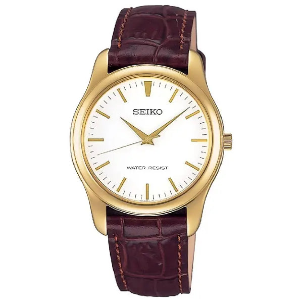 Seiko Selection Spirit SCXP032 White/Gold Dail 35mm Leather Strap Men's Watch