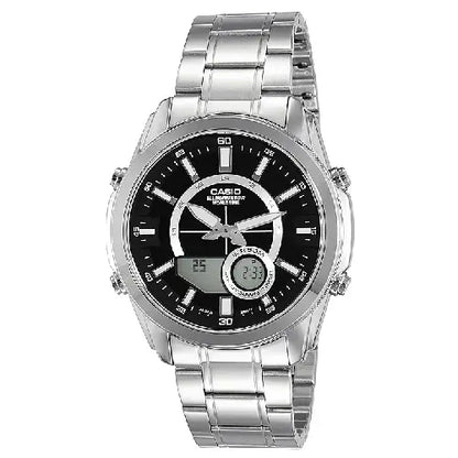 Casio Analog-Digital World Time AMW-810D-1AVDF Black Dial Stainless Steel Men's Watch