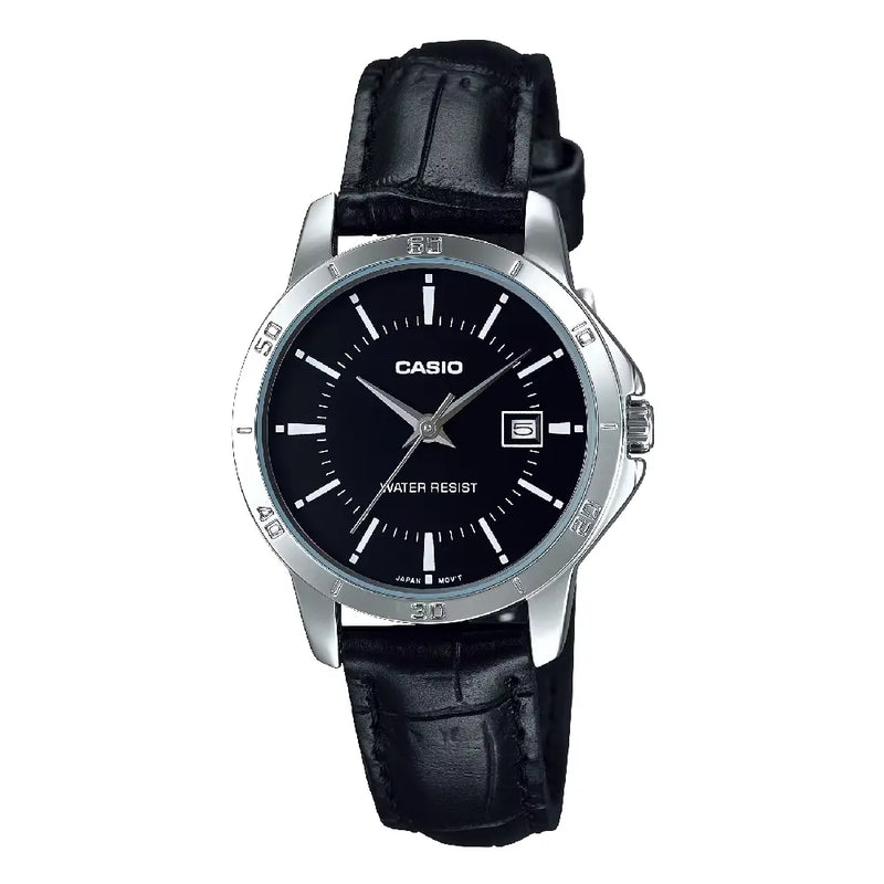 Casio Standard Analog LTP-V004L-1AUDF Black Dial Leather Strap Women's Watch