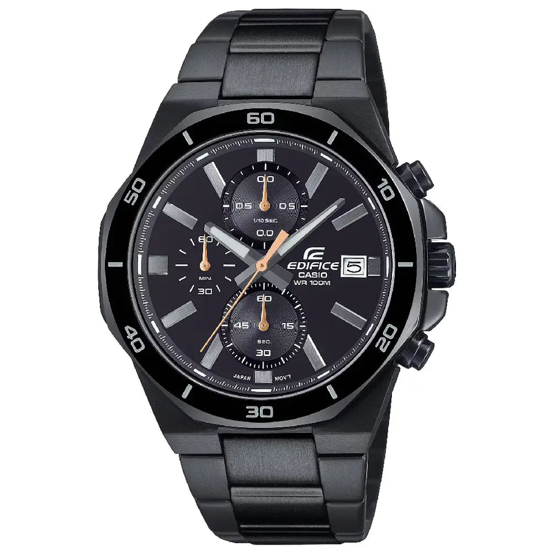 Casio Edifice EFV-640DC-1A Octagonal Bezel Black Dial 44.3mm Stainless Steel Men's Watch