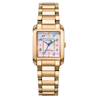 Citizen L Square Collection "Bianca" EW5603-89Y Mother Of Pearl Dial Rose Gold-Tone Stainless Steel Women's Watch
