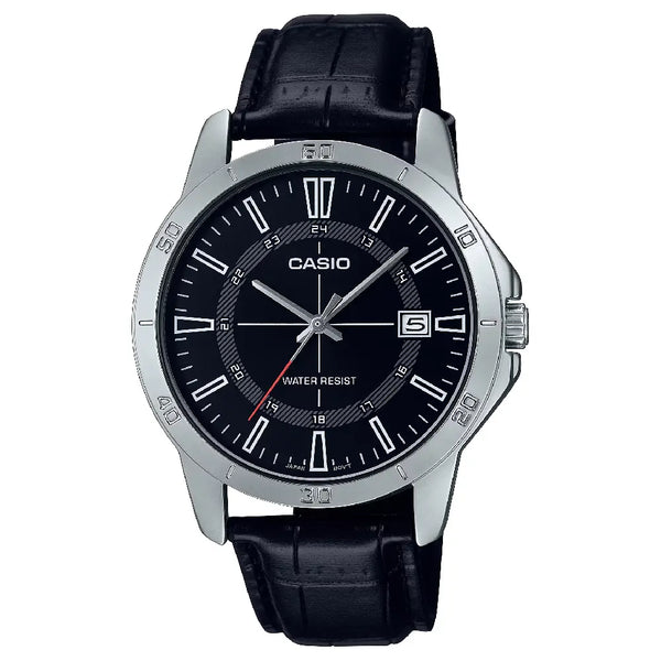 Casio Enticer MTP-V004L-1CUDF Date Analog Black Dial Leather Strap Men's Watch