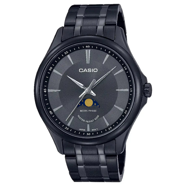 Casio Enticer MTP-M100B-1AVDF Moon Phase Analog Black Dial Stainless Steel Men's Watch