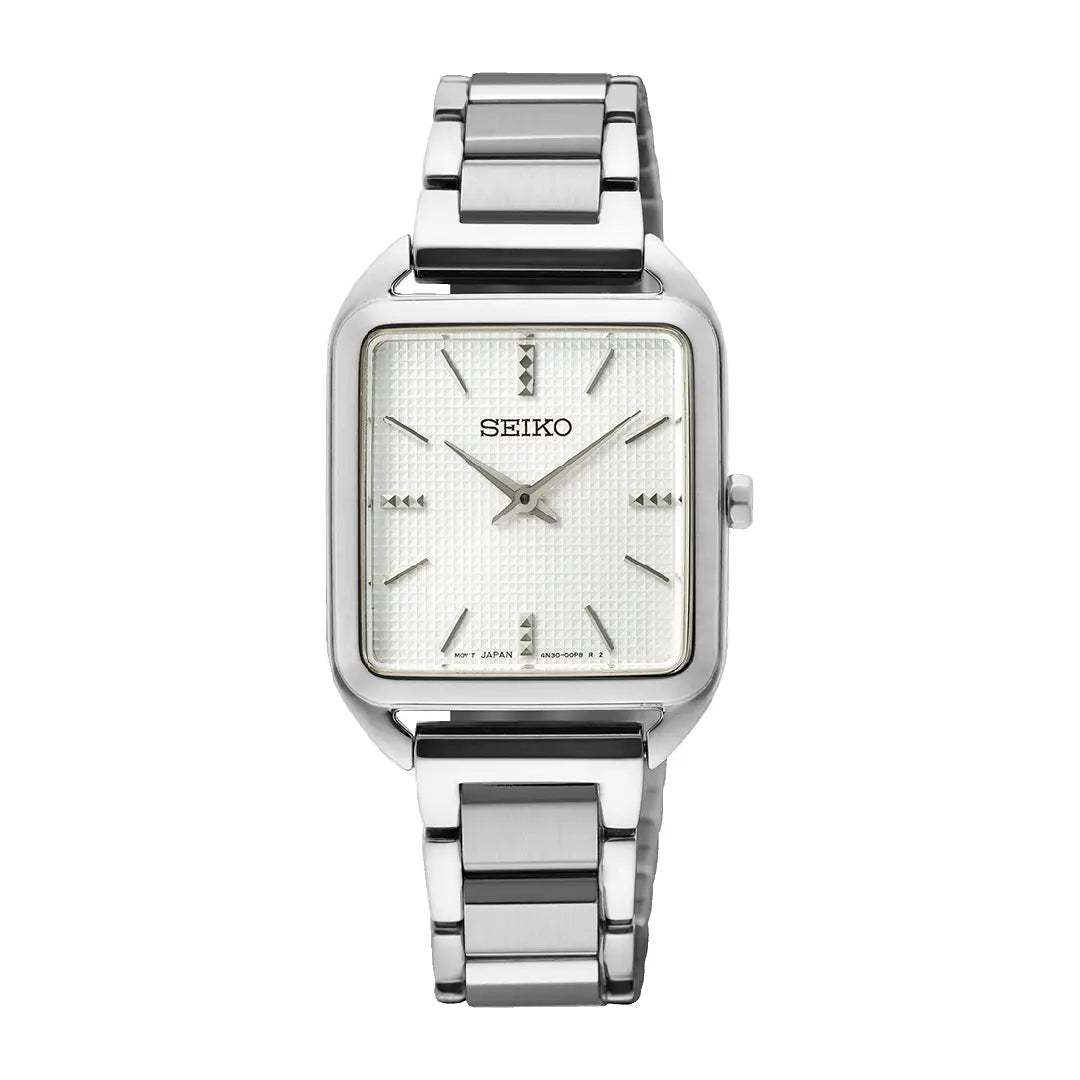 Seiko Essentials SWR073P1 Square Case White Dial 26.0mm Stainless Steel Women's Wacth