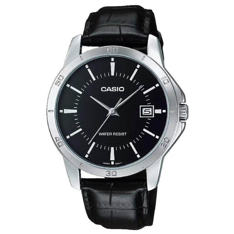 Casio Enticer MTP-V004L-1AUDF Date Analog Black Dial Leather Strap Men's Watch
