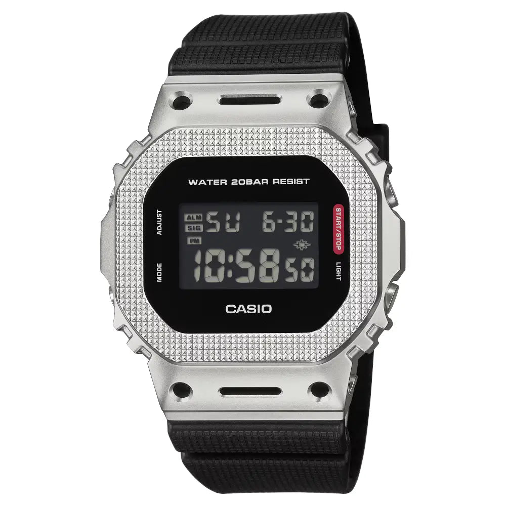 Casio G-Shock "Modern Industrial" Metal Covered GM-5600M-1PR Silver Digital Display 43.2mm Resin Strap Unisex Watch