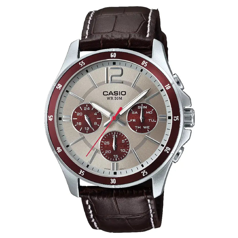 Casio Collection Analog MTP-1374L-7A1VDF Beige Dial Leather Strap Men's Watch