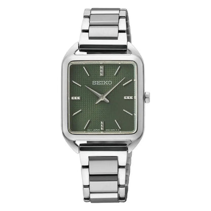 Seiko Essentials SWR075P1 Square Case Green Dial 26.0mm Stainless Steel Women's Watch