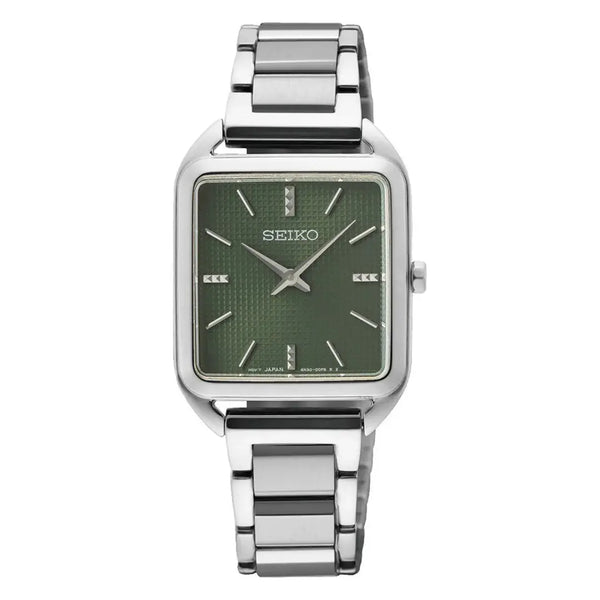 Seiko Essentials SWR075P1 Square Case Green Dial 26.0mm Stainless Steel Women's Watch