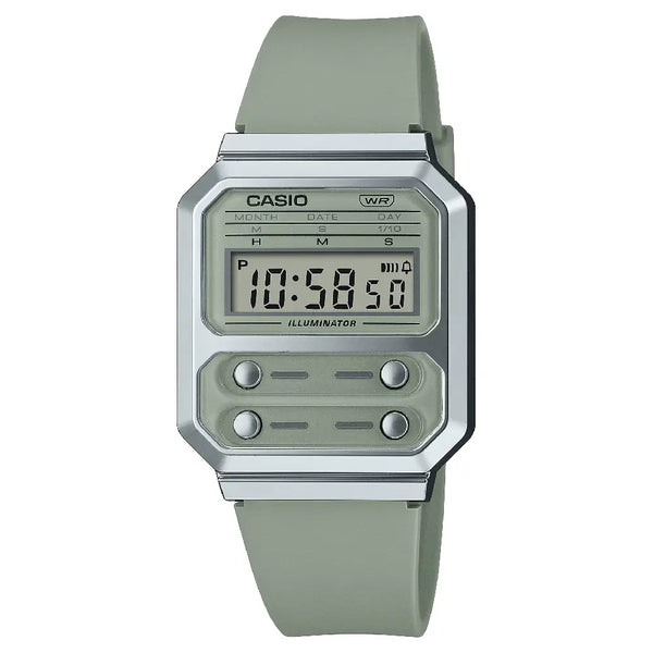 Casio Vintage F-100 Reissue A100WEF-3A Digital Display Green Resin 32.7mm Strap Unisex Watch