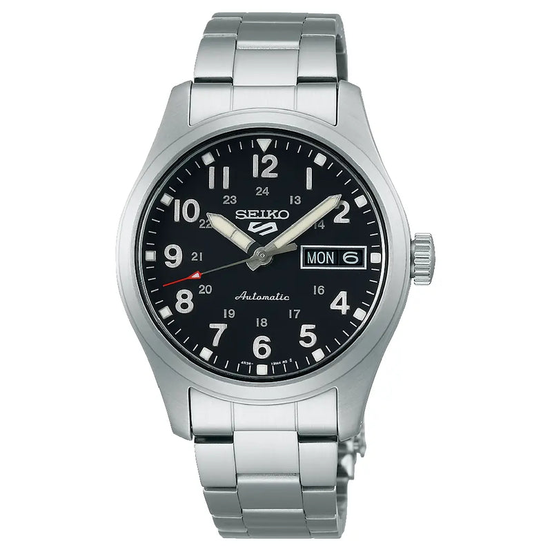 Seiko 5 Sports SRPJ81 Automatic Field Watch "Mid-Field" Black Dial 36.4mm Stainless Steel Men's Watch