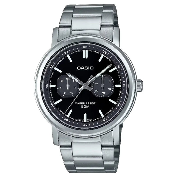 Casio Enticer MTP-E335D-1EVDF Multi-Function Analog Black Dial Stainless Steel Men's Watch