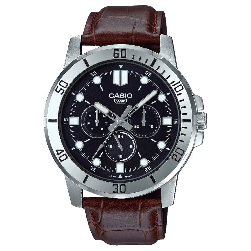 Casio Enticer MTP-VD300L-1EUDF Multifunction Black Dial Leather Strap Men's Watch