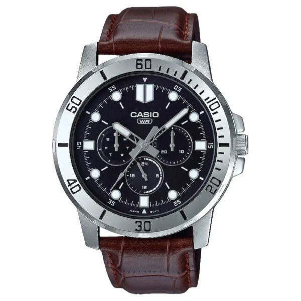 Casio Enticer MTP-VD300L-1EUDF Multifunction Black Dial Leather Strap Men's Watch