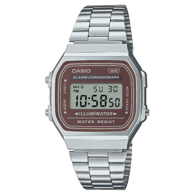 Casio Vintage Digital A168WA-5AYDF Brown Dial Stainless Steel Unisex Watch