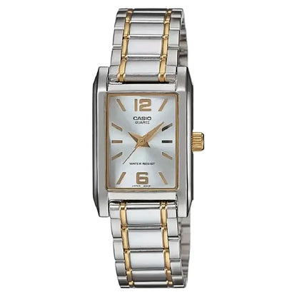 Casio Classic Analog Rectangular LTP-1235SG-7ADF Silver Dial Two-Tone Stainless Steel Women's Watch