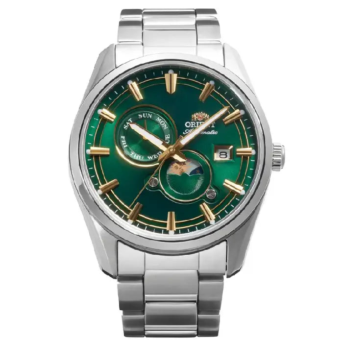 Orient Contemporary Sun And Moon Automatic RA-AK0314E Green Dial 41.5mm Stainless Steel Men's Watch