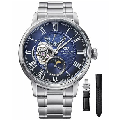 Orient Star Classic M45 F7 Moon Phase Open Heart Automatic RE-BT0006L00B Blue Dial 41mm Stainless Steel Men's Watch