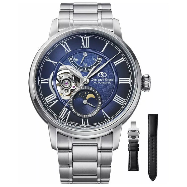 Orient Star Classic M45 F7 Moon Phase Open Heart Automatic RE-BT0006L00B Blue Dial 41mm Stainless Steel Men's Watch
