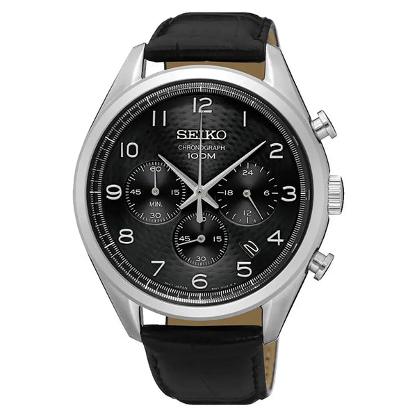 Seiko Neo Sports SSB231P1 Black Dial 42.2mm Leather Strap Men's Watch