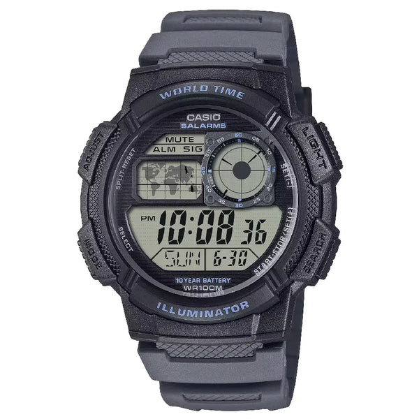 Casio World Time Digital AE-1000W-8AVDF Black Dial Resin Strap Men's Watch