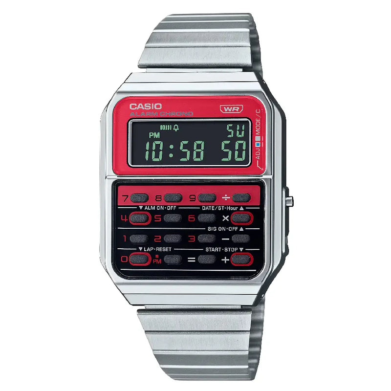 Casio Vintage Digital CA-500WE-4BDF Red Dial Stainless Steel Unisex Watch