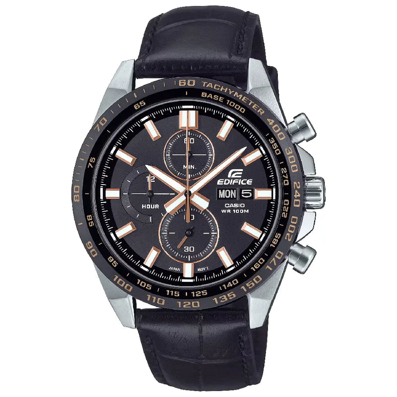 Casio Edifice EFR-574BL-1AV Chronograph Black Dial 42mm Leather Strap Men's Watch