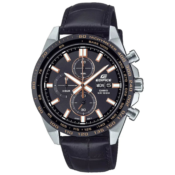 Casio Edifice EFR-574BL-1AV Chronograph Black Dial 42mm Leather Strap Men's Watch
