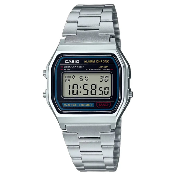 Casio Vintage Digital A158WA-1DF Black Dial Stainless Steel Unisex Watch